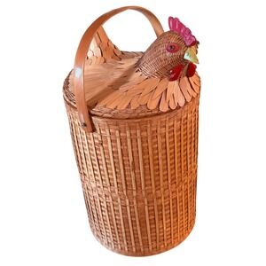 Extremely Rare Shanghai Handwoven Bamboo Chicken Basket w/ Lid Collectable 18"